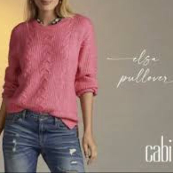 Cabi Elsa Cable Knit Crewneck Pullover Sweater in Pink - Size Medium - Picture 2 of 8